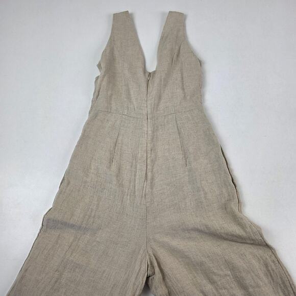 Maeve Anthropologie Jumpsuit Womens 0 Beige Linen Wide Leg V Neck Tie Waist - Picture 12 of 16